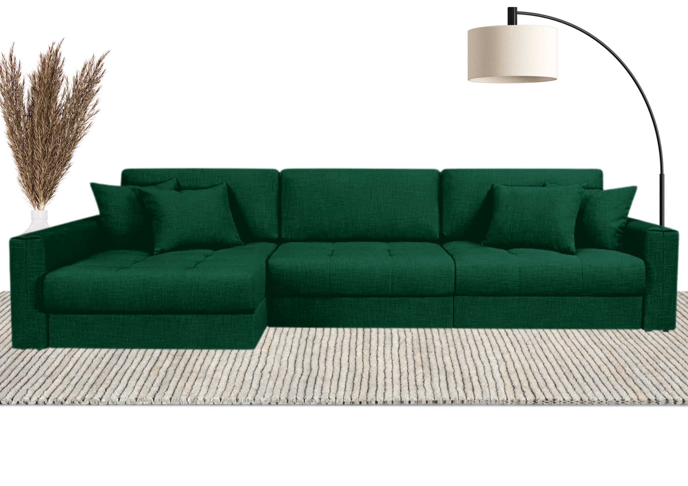 Zielony narożnik modułowy z pikowanym siedziskiem